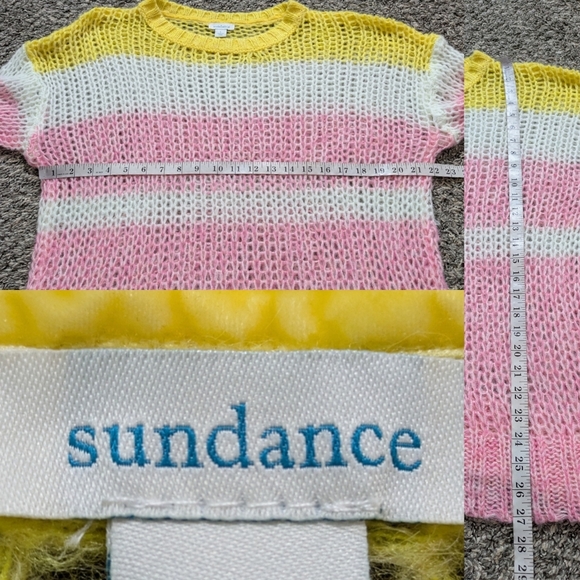 Sundance Pink Yellow White Stripes Loose Knit Long Sleeve Sweater L - Picture 7 of 7